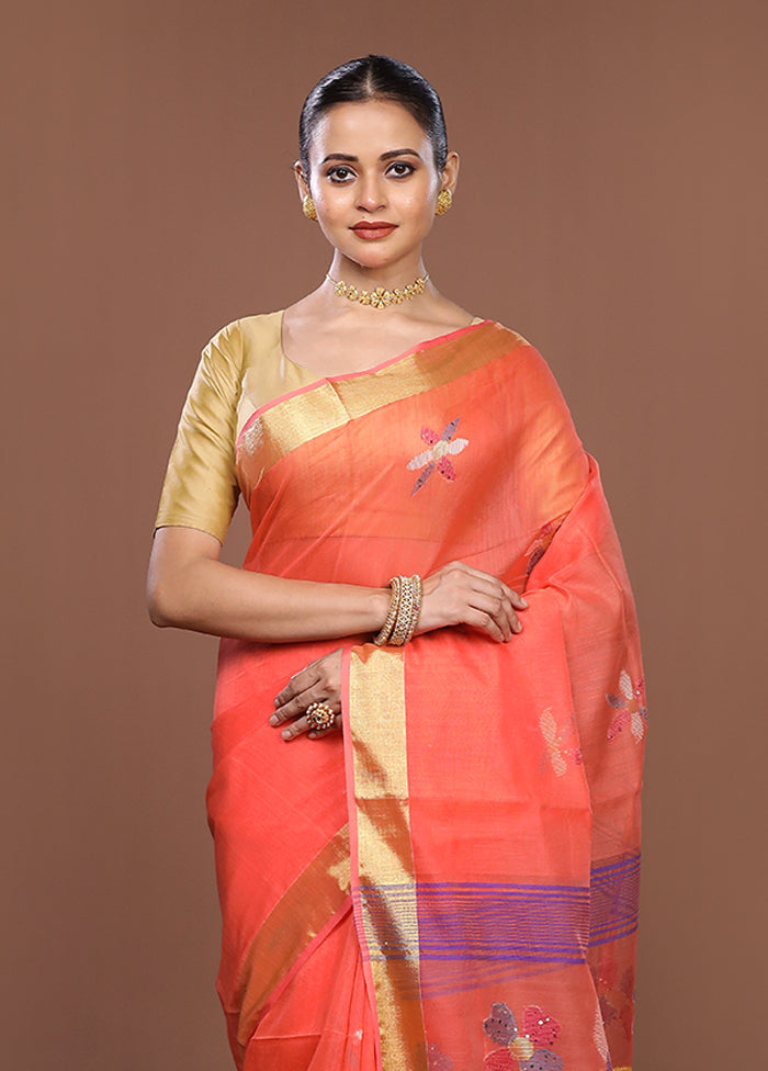 Orange Matka Silk Saree With Blouse Piece