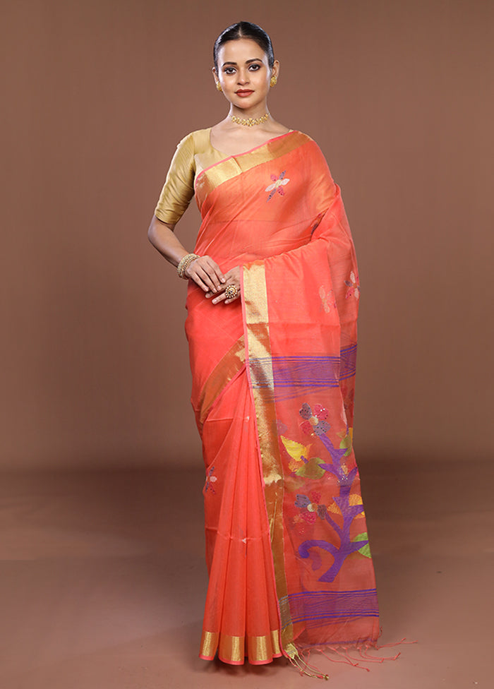 Orange Matka Silk Saree With Blouse Piece