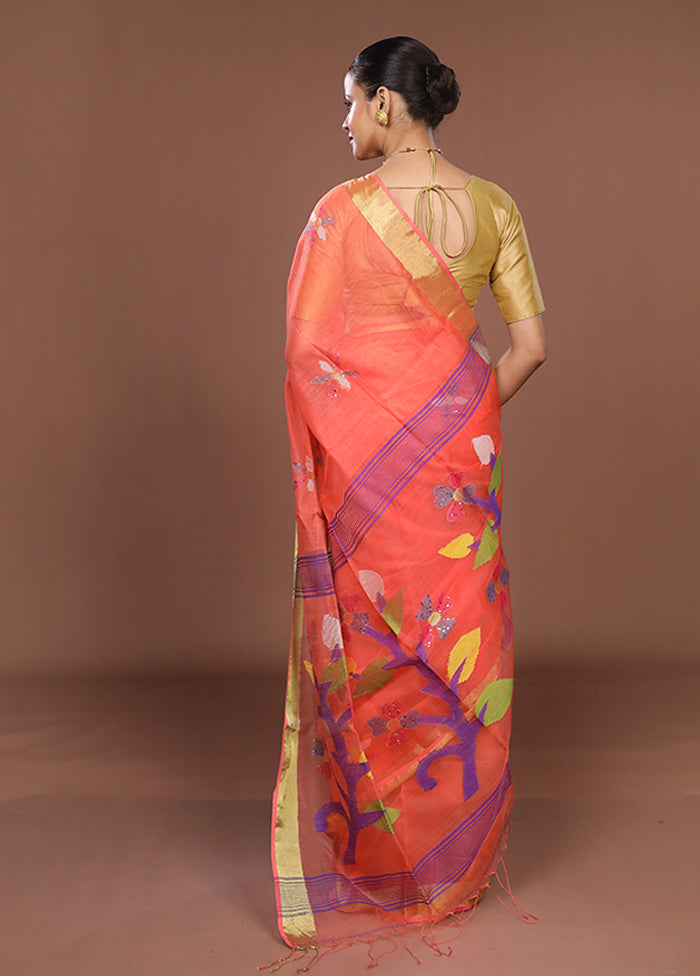 Orange Matka Silk Saree With Blouse Piece
