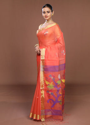 Orange Matka Silk Saree With Blouse Piece