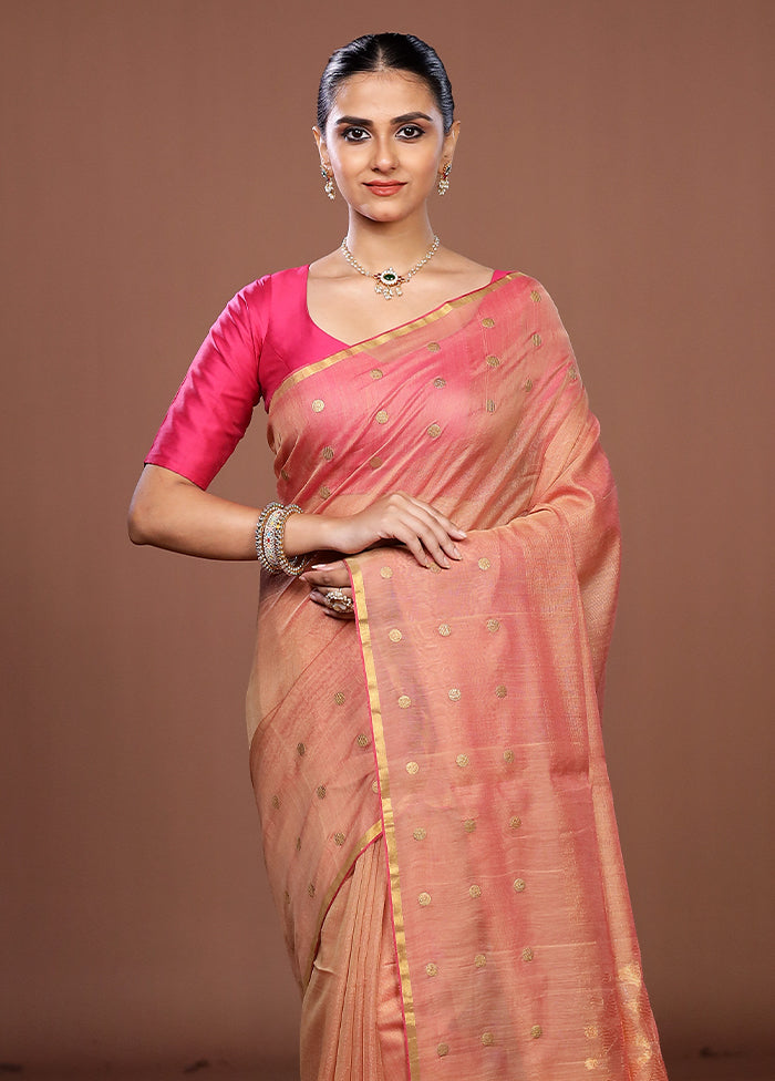 Peach Matka Silk Saree With Blouse Piece