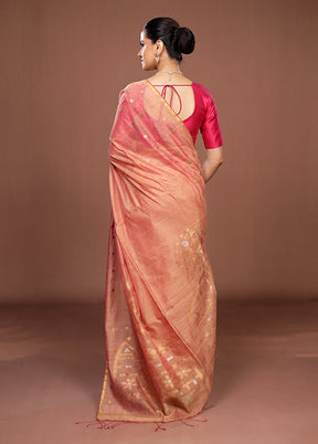 Peach Matka Silk Saree With Blouse Piece