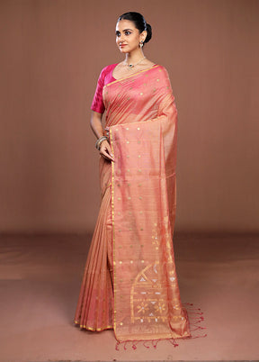 Peach Matka Silk Saree With Blouse Piece