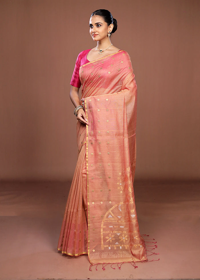 Peach Matka Silk Saree With Blouse Piece