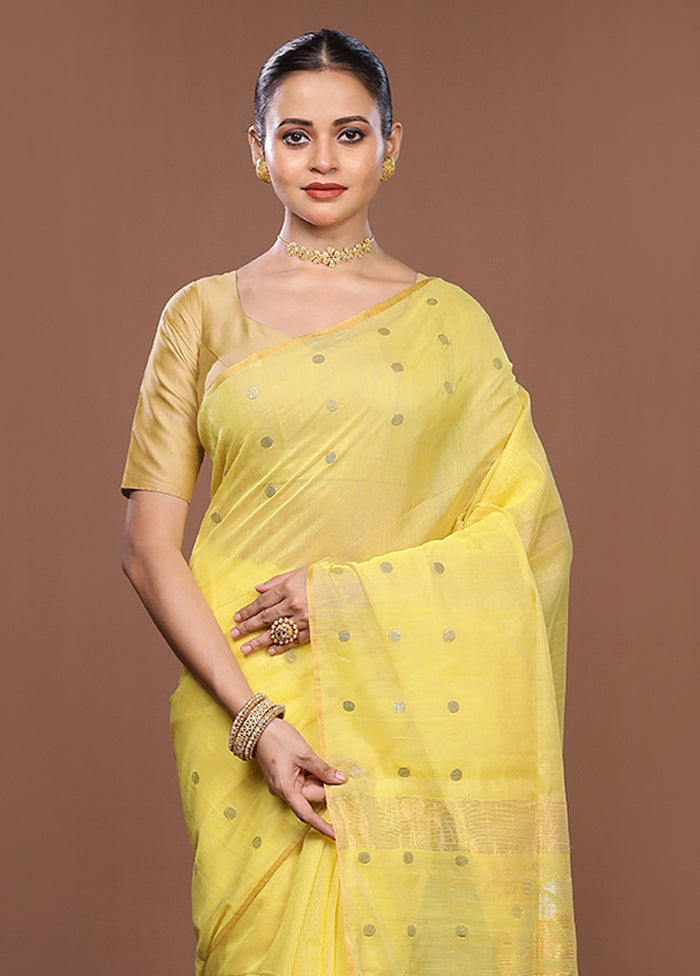 Yellow Matka Silk Saree With Blouse Piece