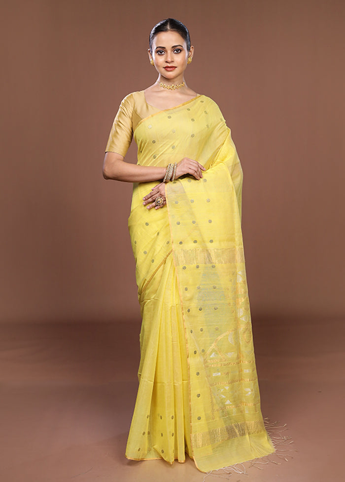 Yellow Matka Silk Saree With Blouse Piece