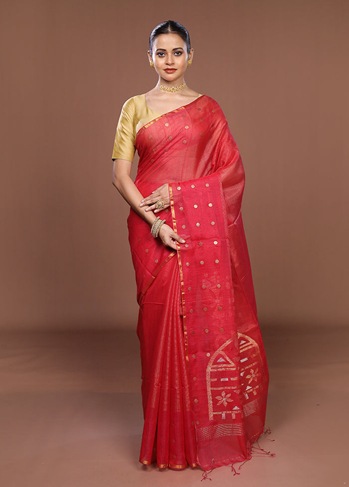 Pink Matka Silk Saree With Blouse Piece