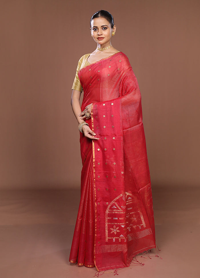 Pink Matka Silk Saree With Blouse Piece