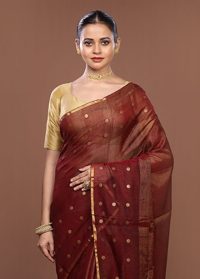 Maroon Matka Silk Saree With Blouse Piece