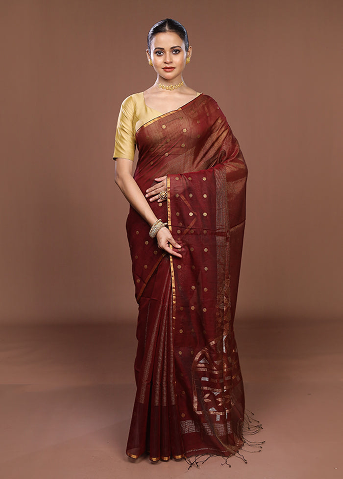 Maroon Matka Silk Saree With Blouse Piece