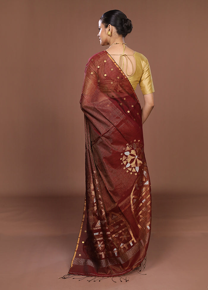 Maroon Matka Silk Saree With Blouse Piece