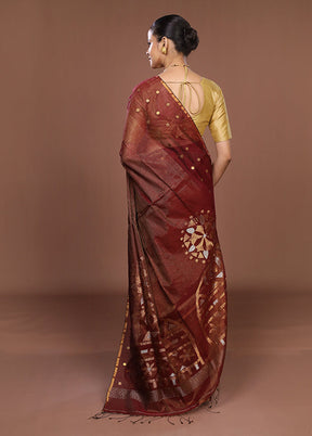 Maroon Matka Silk Saree With Blouse Piece