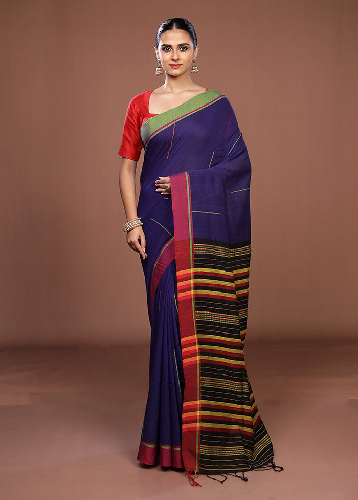 Blue Matka Silk Saree With Blouse Piece