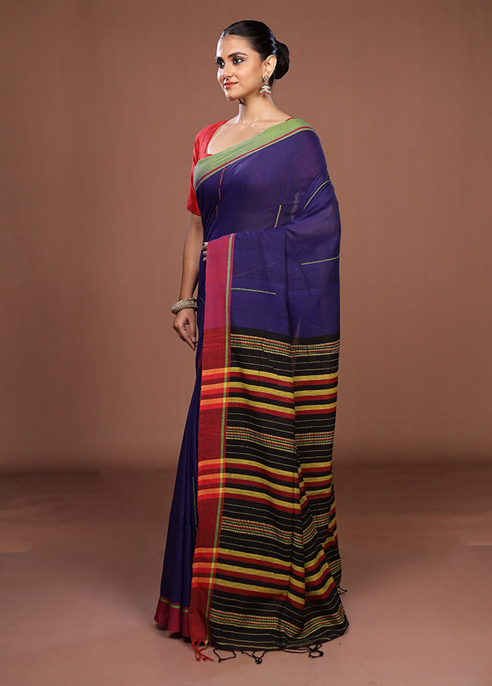 Blue Matka Silk Saree With Blouse Piece