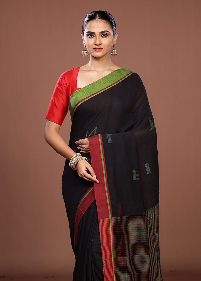 Black Matka Silk Saree With Blouse Piece