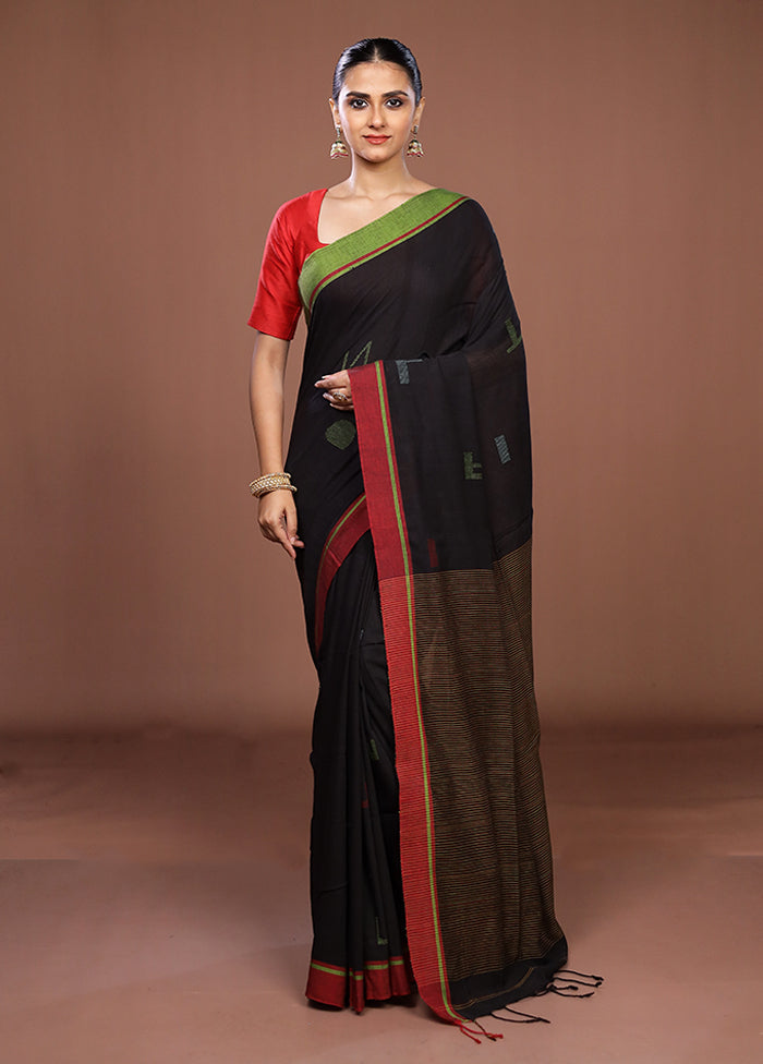 Black Matka Silk Saree With Blouse Piece