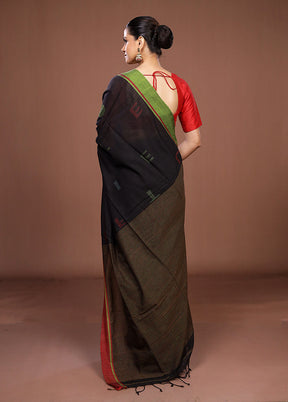 Black Matka Silk Saree With Blouse Piece