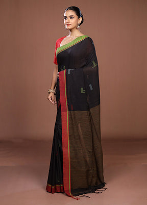 Black Matka Silk Saree With Blouse Piece