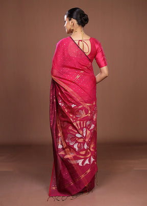 Pink Matka Silk Saree With Blouse Piece