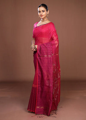 Pink Matka Silk Saree With Blouse Piece