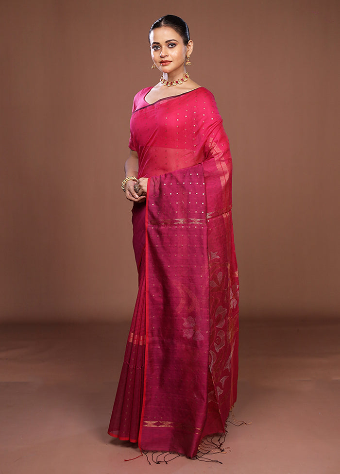 Pink Matka Silk Saree With Blouse Piece