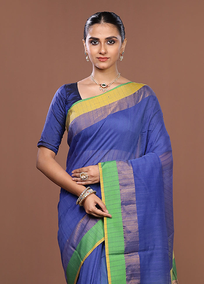 Blue Matka Silk Saree With Blouse Piece