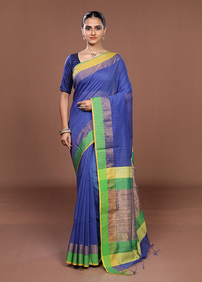Blue Matka Silk Saree With Blouse Piece