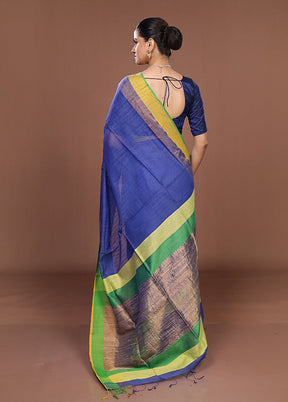 Blue Matka Silk Saree With Blouse Piece