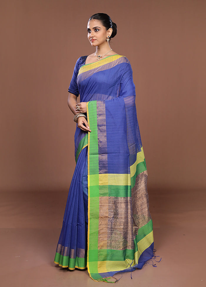 Blue Matka Silk Saree With Blouse Piece