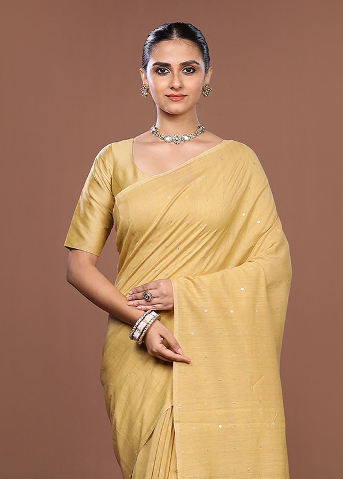 Cream Matka Silk Saree With Blouse Piece