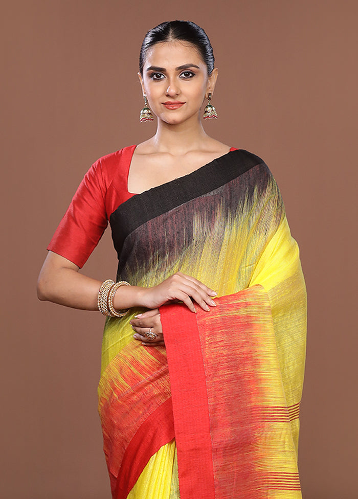 Yellow Matka Silk Saree With Blouse Piece