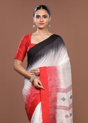 White Matka Silk Saree With Blouse Piece