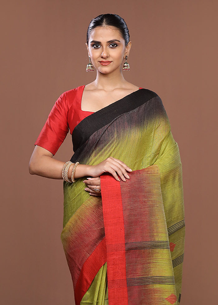Green Matka Silk Saree With Blouse Piece