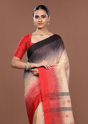 Cream Matka Silk Saree With Blouse Piece