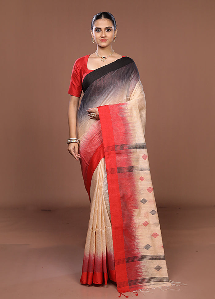 Cream Matka Silk Saree With Blouse Piece