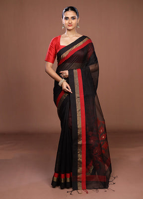 Black Matka Silk Saree With Blouse Piece