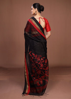 Black Matka Silk Saree With Blouse Piece