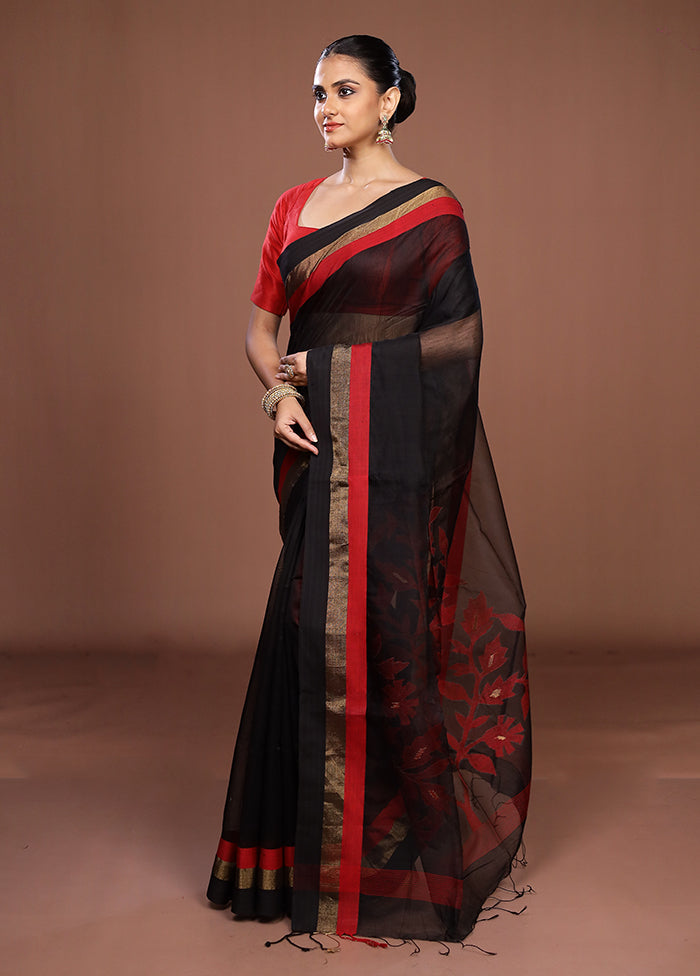 Black Matka Silk Saree With Blouse Piece