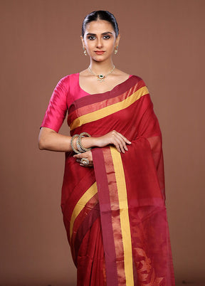 Maroon Matka Silk Saree With Blouse Piece