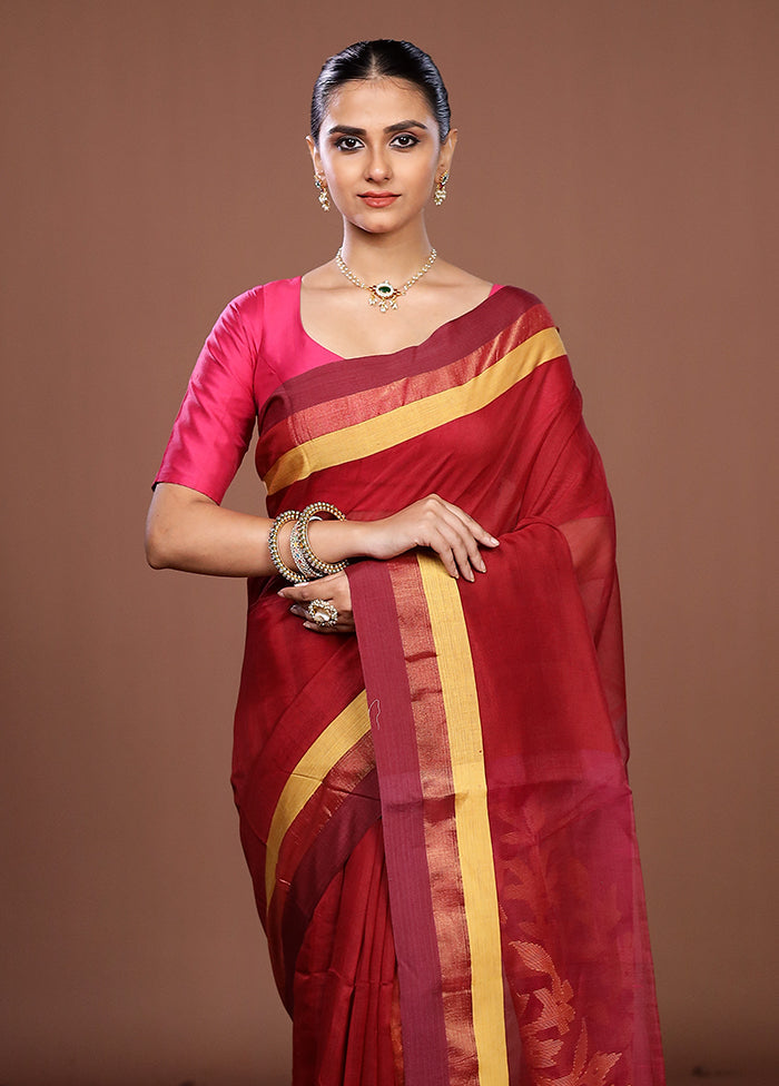 Maroon Matka Silk Saree With Blouse Piece