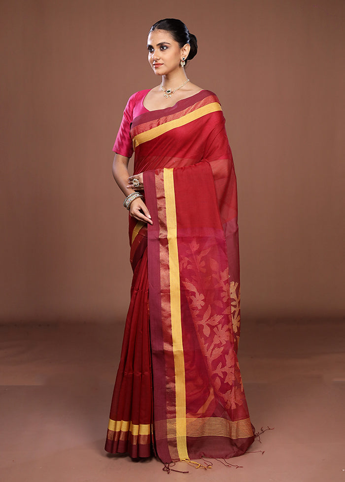 Maroon Matka Silk Saree With Blouse Piece