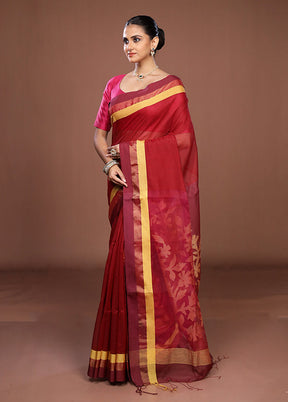 Maroon Matka Silk Saree With Blouse Piece