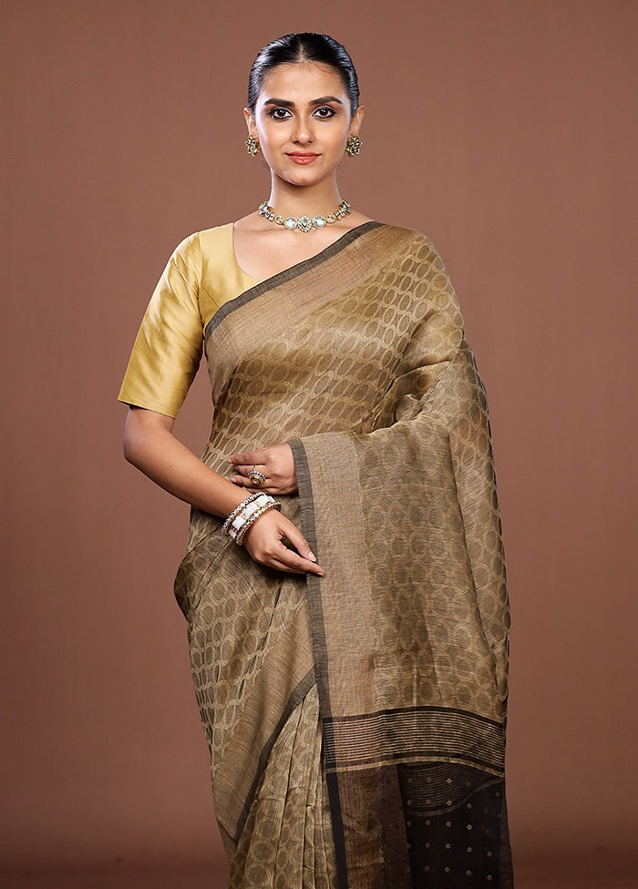 Grey Handloom Matka Pure Silk Saree With Blouse Piece