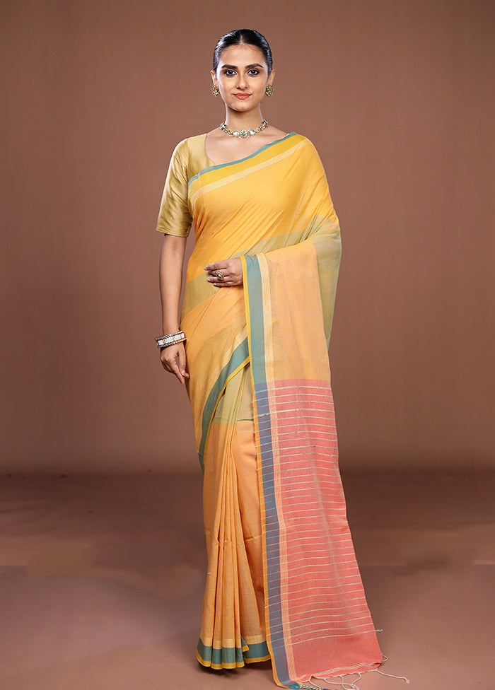 Yellow Matka Silk Saree With Blouse Piece