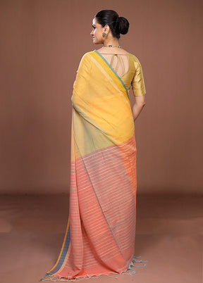 Yellow Matka Silk Saree With Blouse Piece