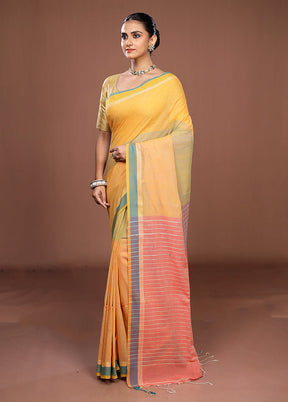 Yellow Matka Silk Saree With Blouse Piece
