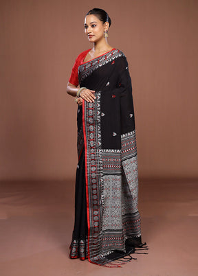 Black Matka Silk Saree With Blouse Piece