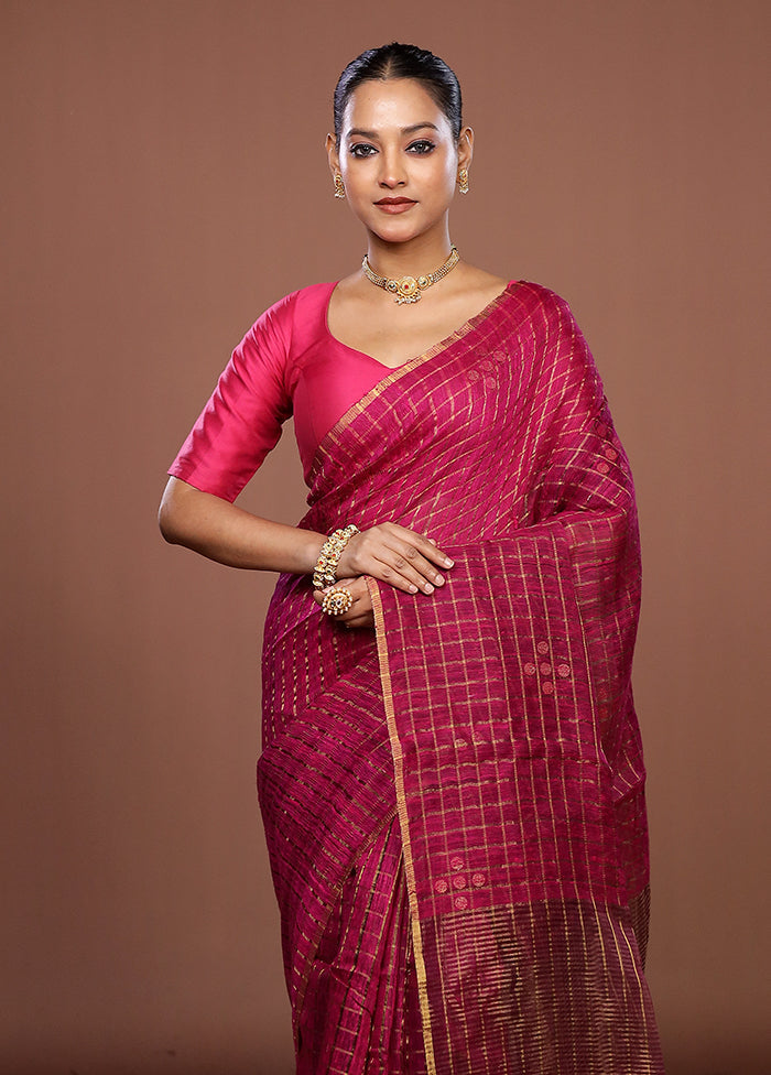Pink Handloom Matka Pure Silk Saree With Blouse Piece