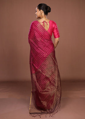 Pink Handloom Matka Pure Silk Saree With Blouse Piece