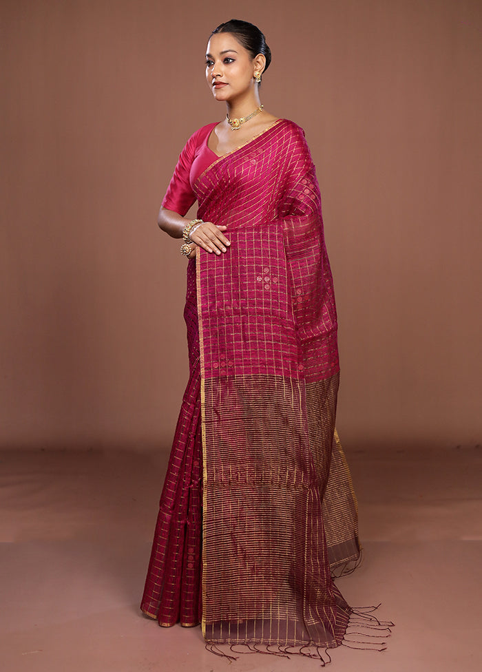 Pink Handloom Matka Pure Silk Saree With Blouse Piece